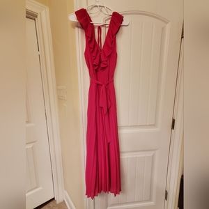 Lulus Loved By You Hot Pink Pleated Chiffon Maxi Dress - Large